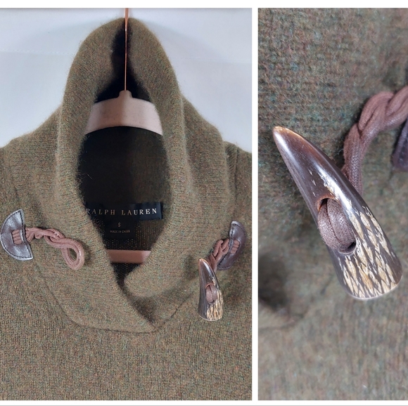 Ralph Lauren Olive Green Wool-Cashmere Knit Toggle Shawl Collar Mini Dre… - Picture 9 of 16